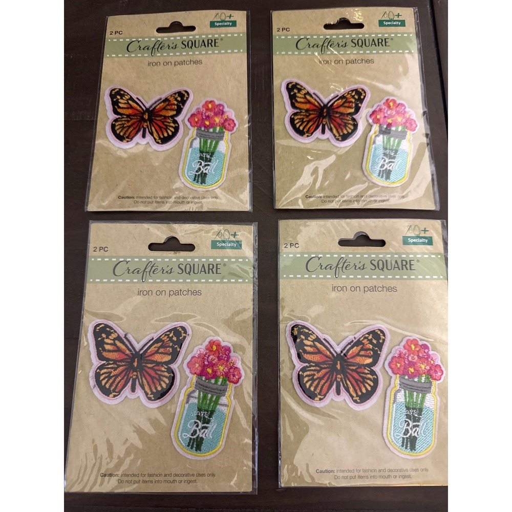 Crafter's Square 8pc Butterfly Mason Jar Iron On Patches Bundle Embroidered 4pk